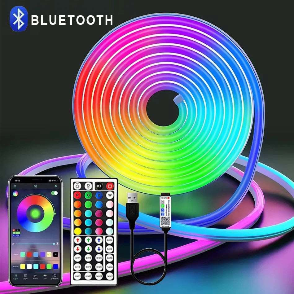 DC5V RGB Neon LED Strip Bluetooth App with 44Key Remote Waterproof Neon Strip Light RGB Strip for TV Home Outdoor Decor Lighting
